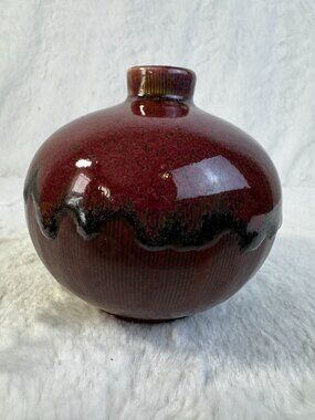 Vintage Drip Glaze Clay Bud Vase Art Studio Pottery Boho Retro